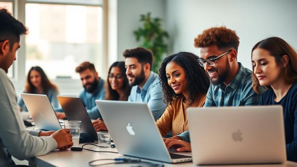 Diverse group of professionals in a coding workshop