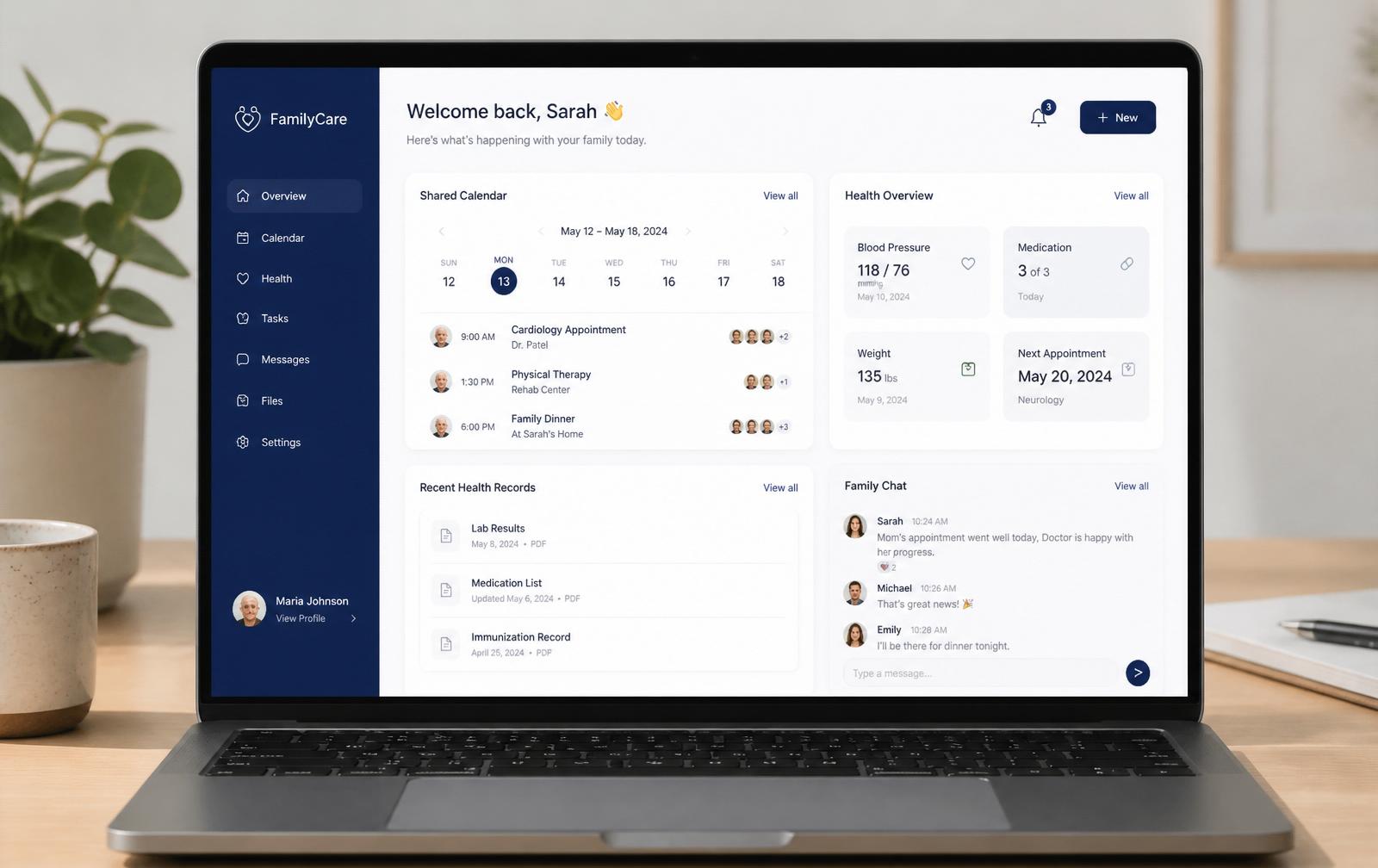 Kindred shared family caregiving dashboard